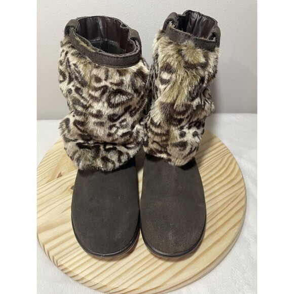 Cheeks by Tony Little Designs W’s Leather Boots, Removable Animal Print Cuff S-8 - Picture 2 of 10